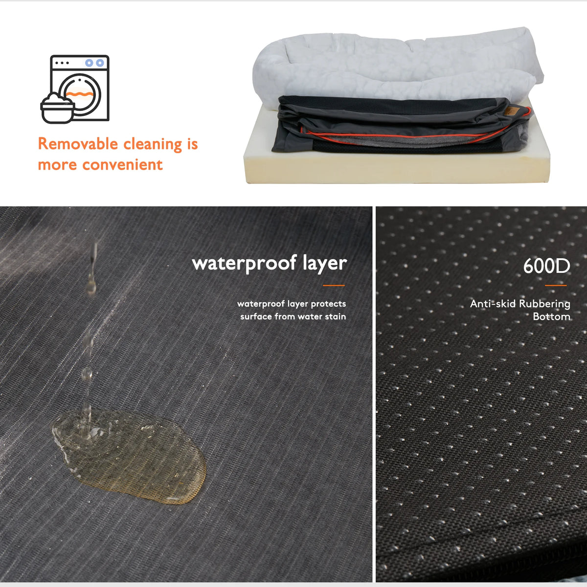 BINGOPAW Waterproof Washable Foam Dog Bed With Removable Cover