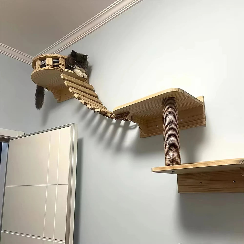CWV Wooden Cat Bridge Featuring Sisal Rope Ladder Design