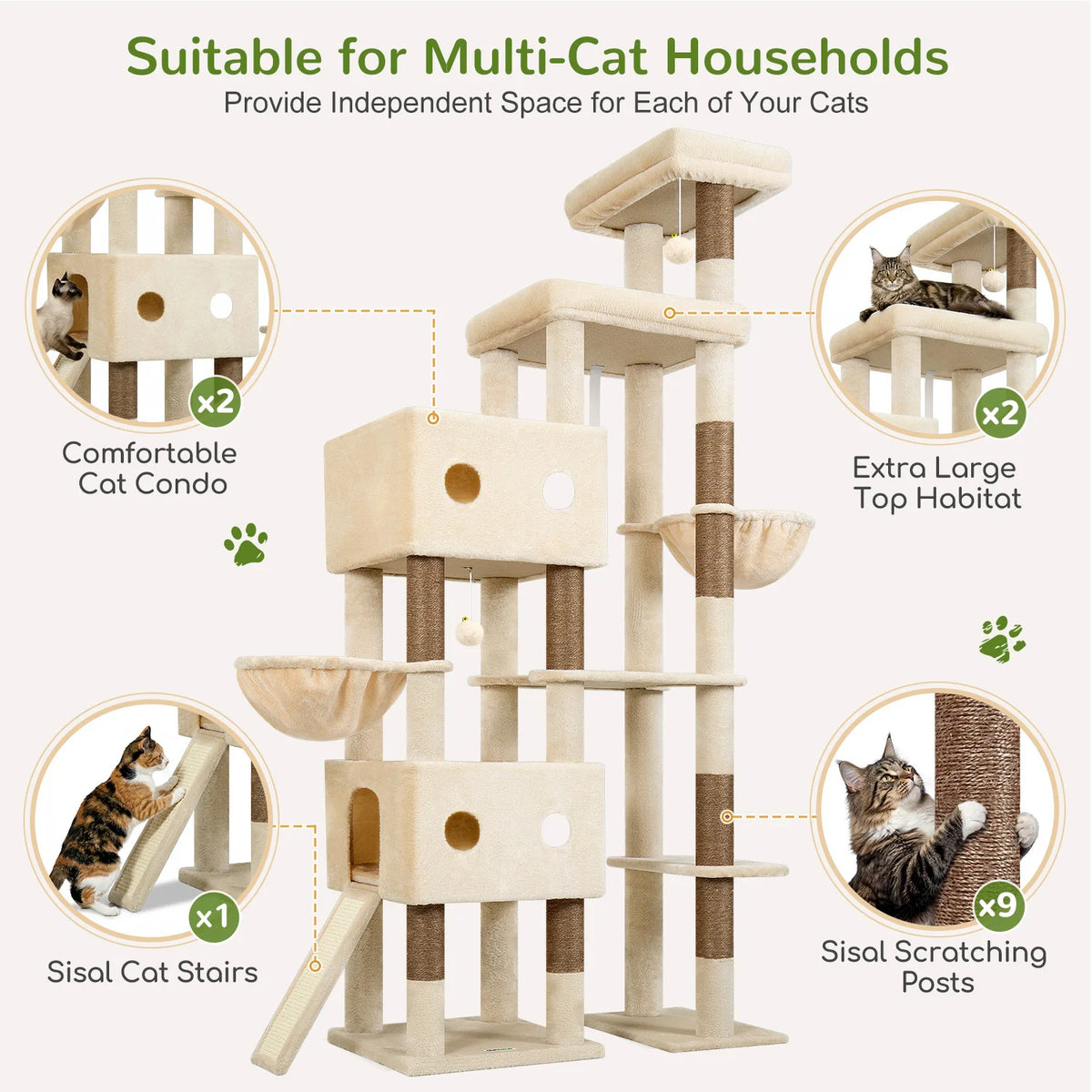 Globlazer Heavy Duty Cat Tree For Large Cats With Hammocks