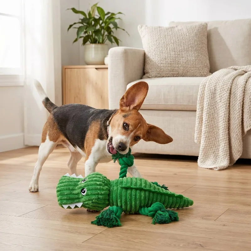 Alligator Plush Dog Toy Squeaker Interactive Chew Level 3