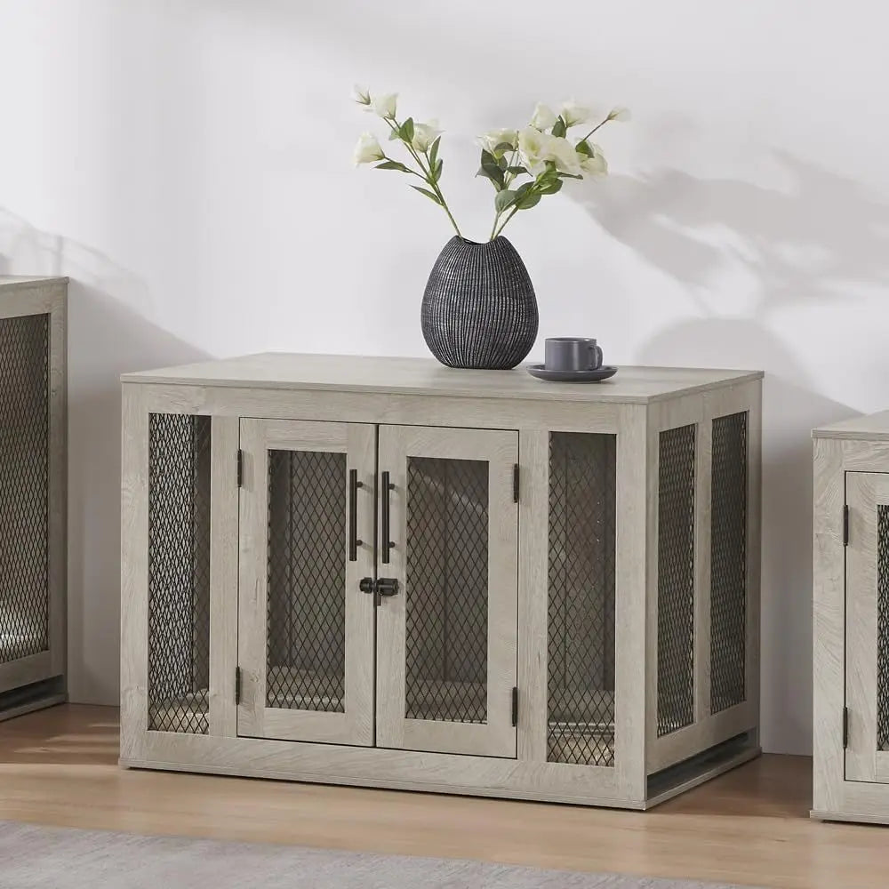 Furniture Style End Table Dog Crate with Cushion and Tray