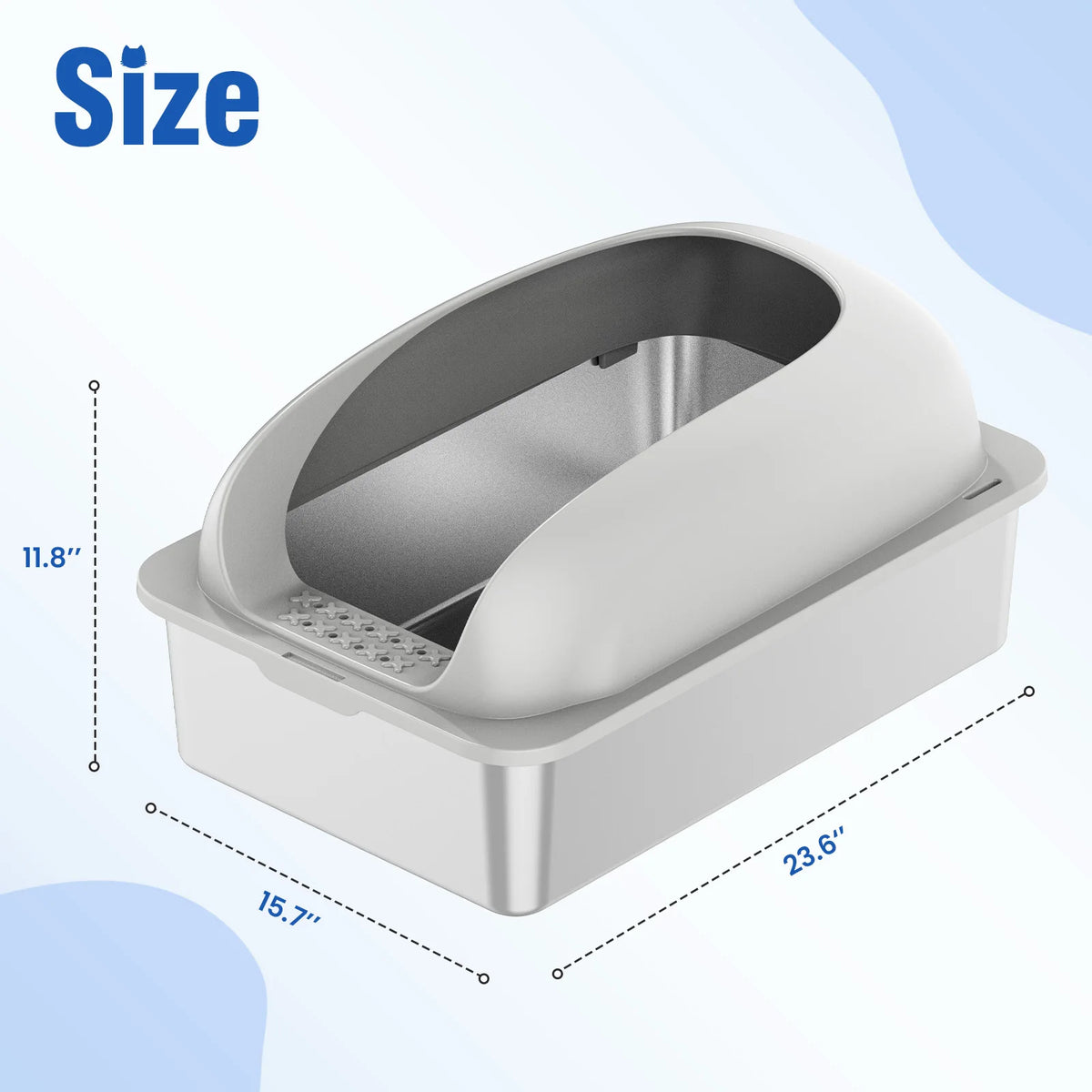 JHK Stainless Steel Litter Box With Lid Scoop And Mat