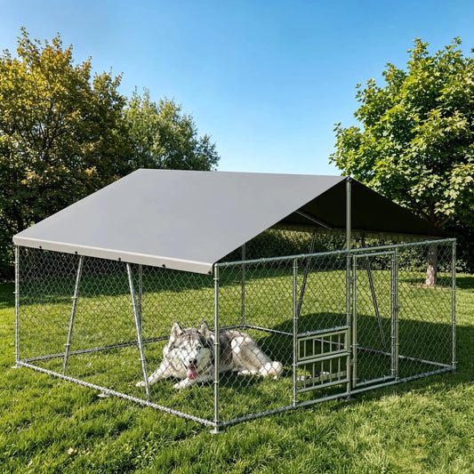 DishyKooker Galvanized Steel Outdoor Dog Kennel With Waterproof Roof