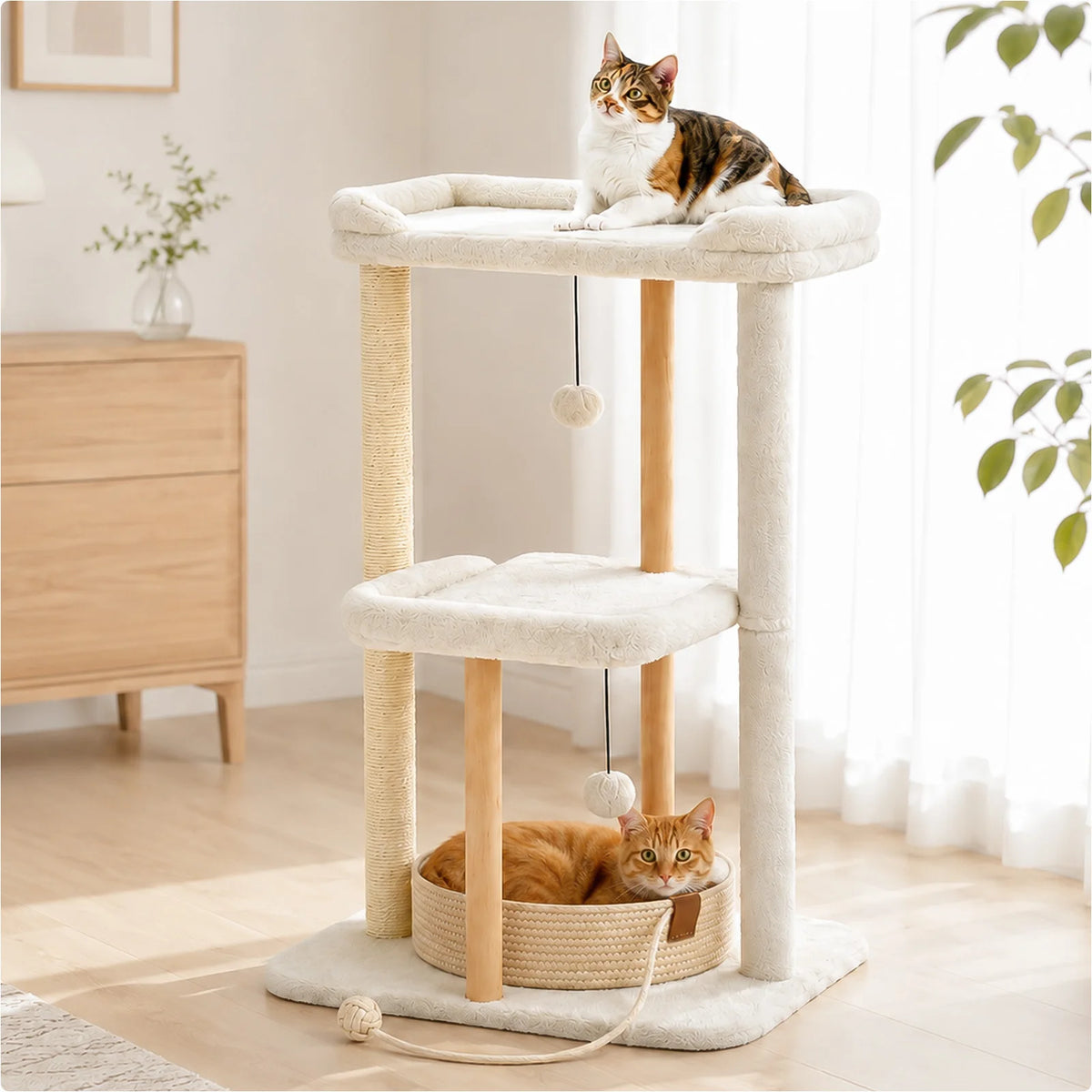 PAWZ Road Wooden Cat Tree With Scratching Posts Removable Bed