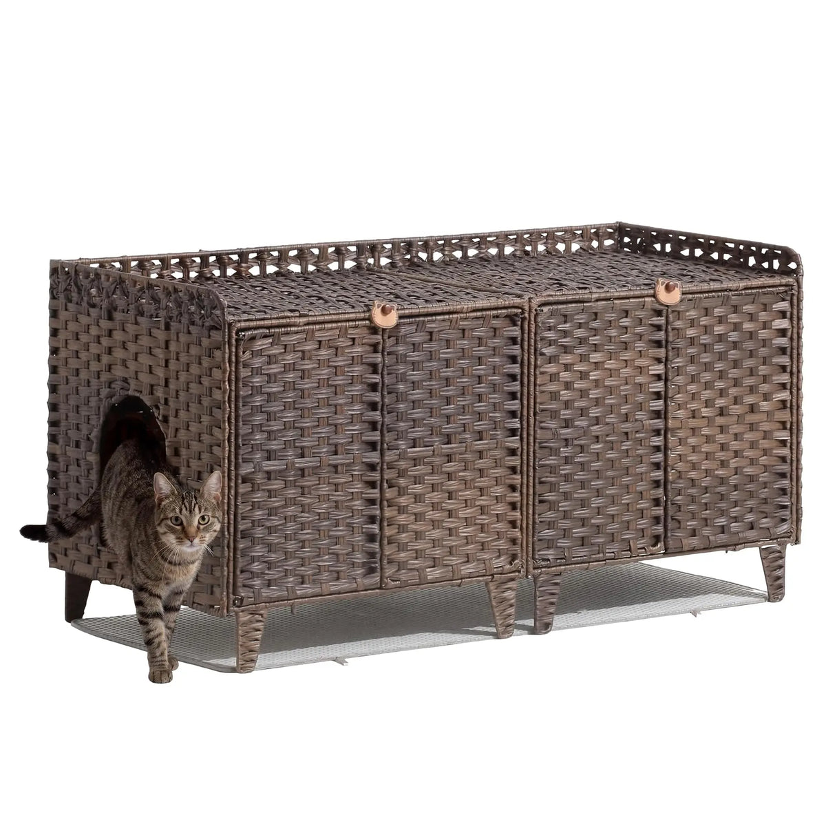 HiMISS Rattan Litter Box Enclosure, Hidden Furniture for Two Cats