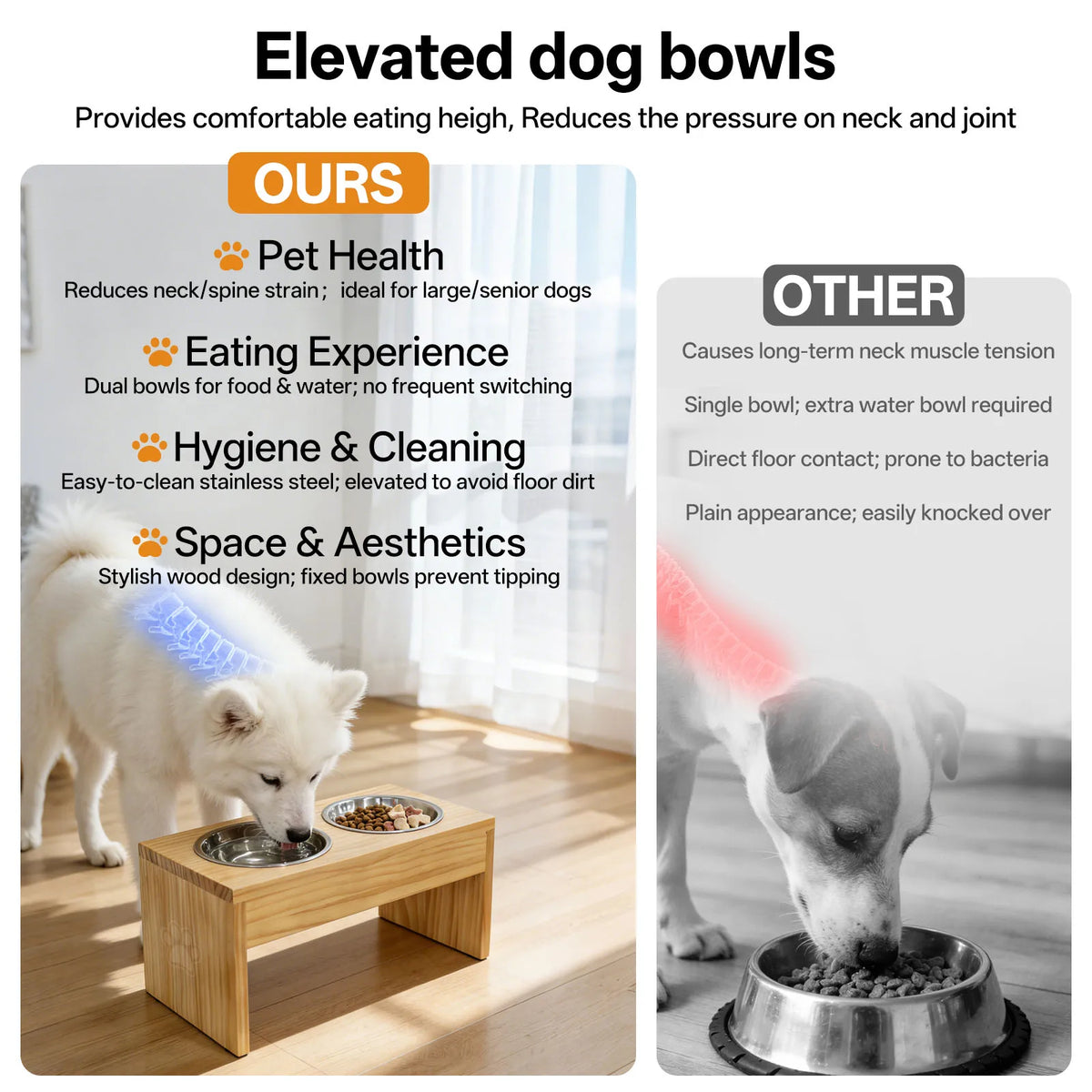Elevated Wooden Dog Feeder Stand With Dual Stainless Bowls