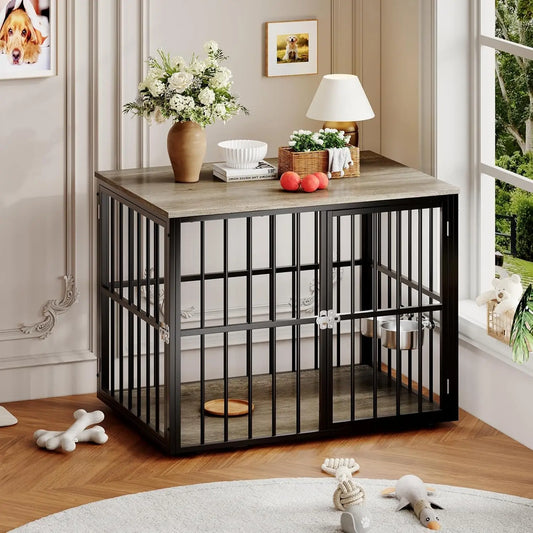 Anixol Wooden Dog Crate End Table With Lockable Double Doors