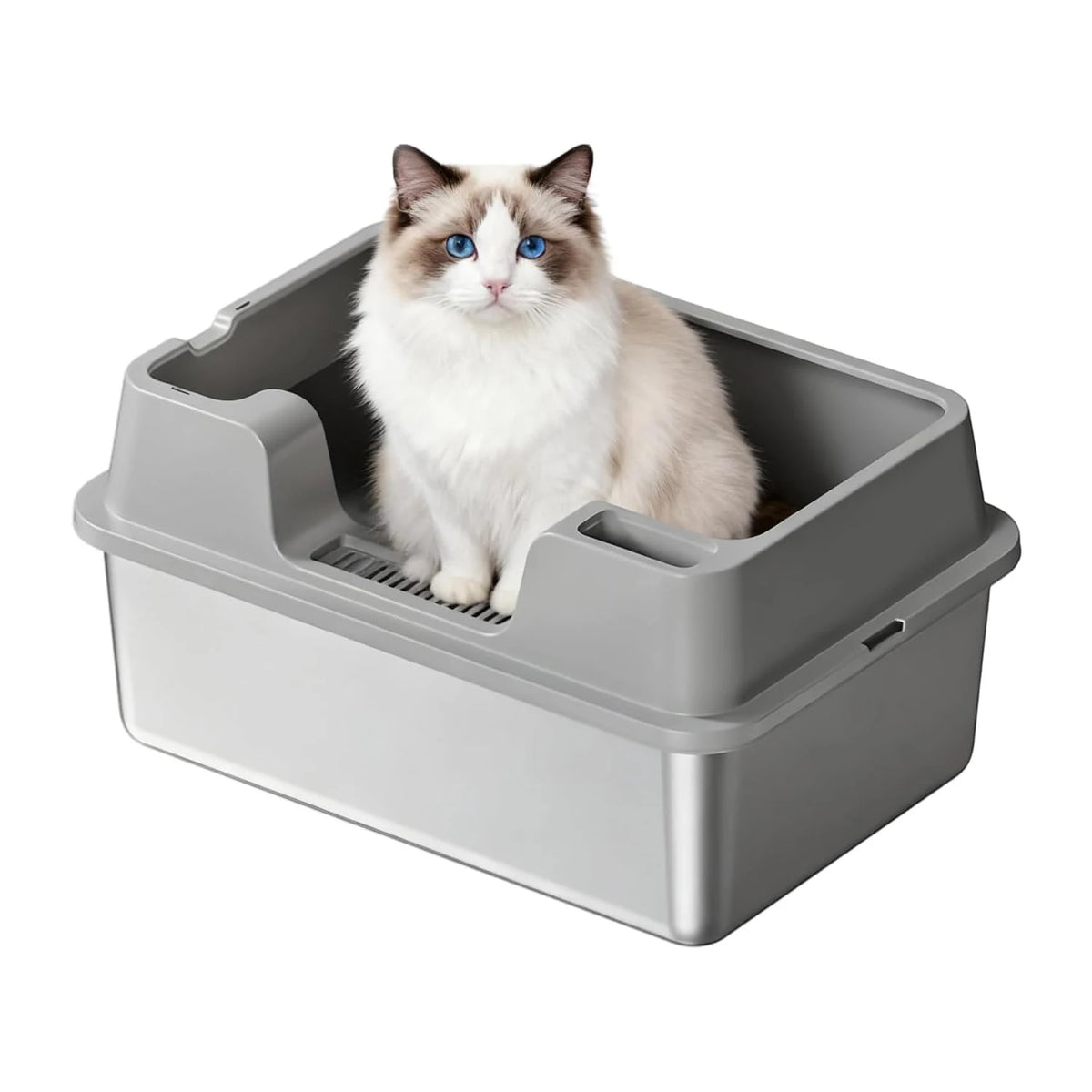 HiMISS Stainless Steel Cat Litter Box With High Sides and Nonstick Base