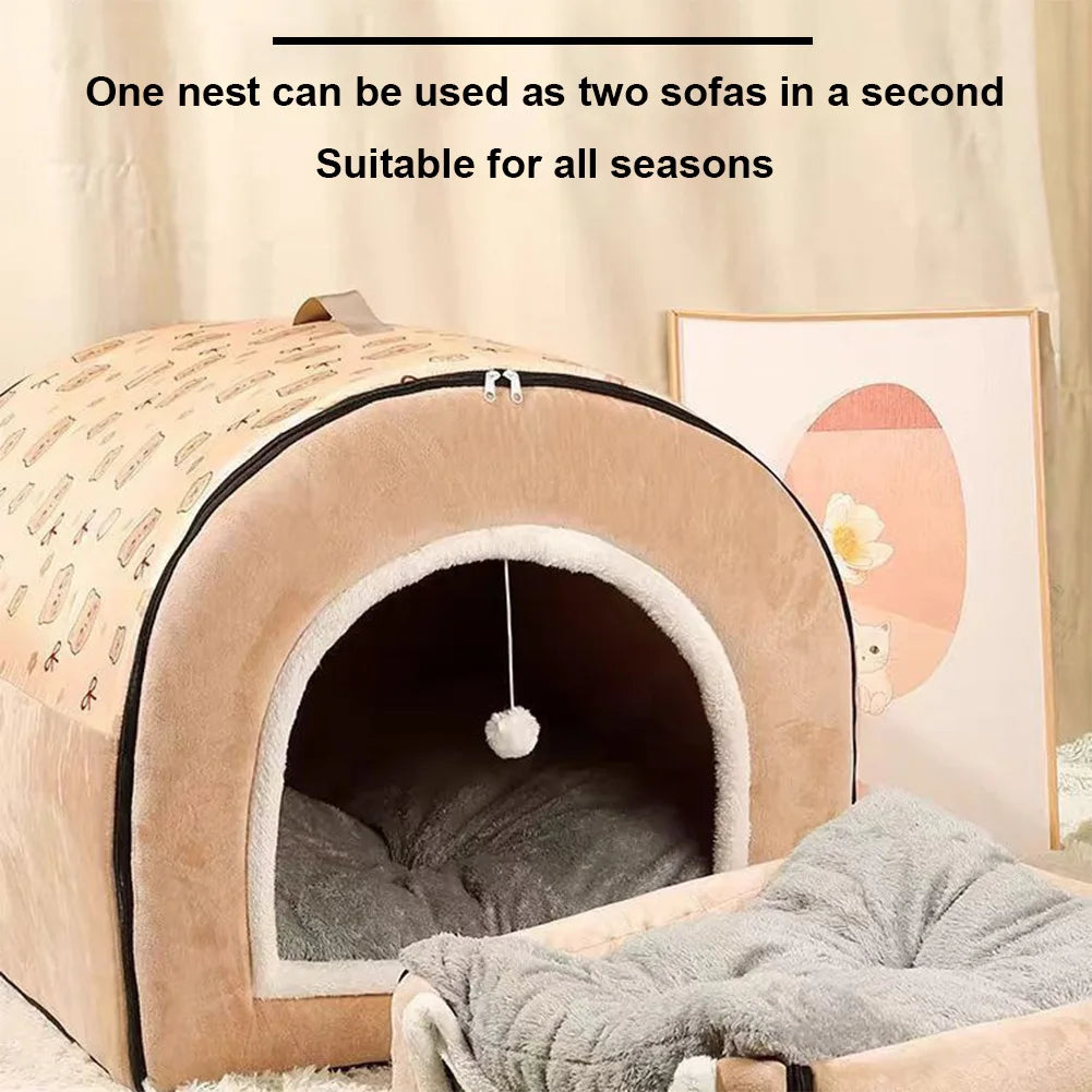 Detachable Washable Pet Cave Bed House for Cats and Dogs