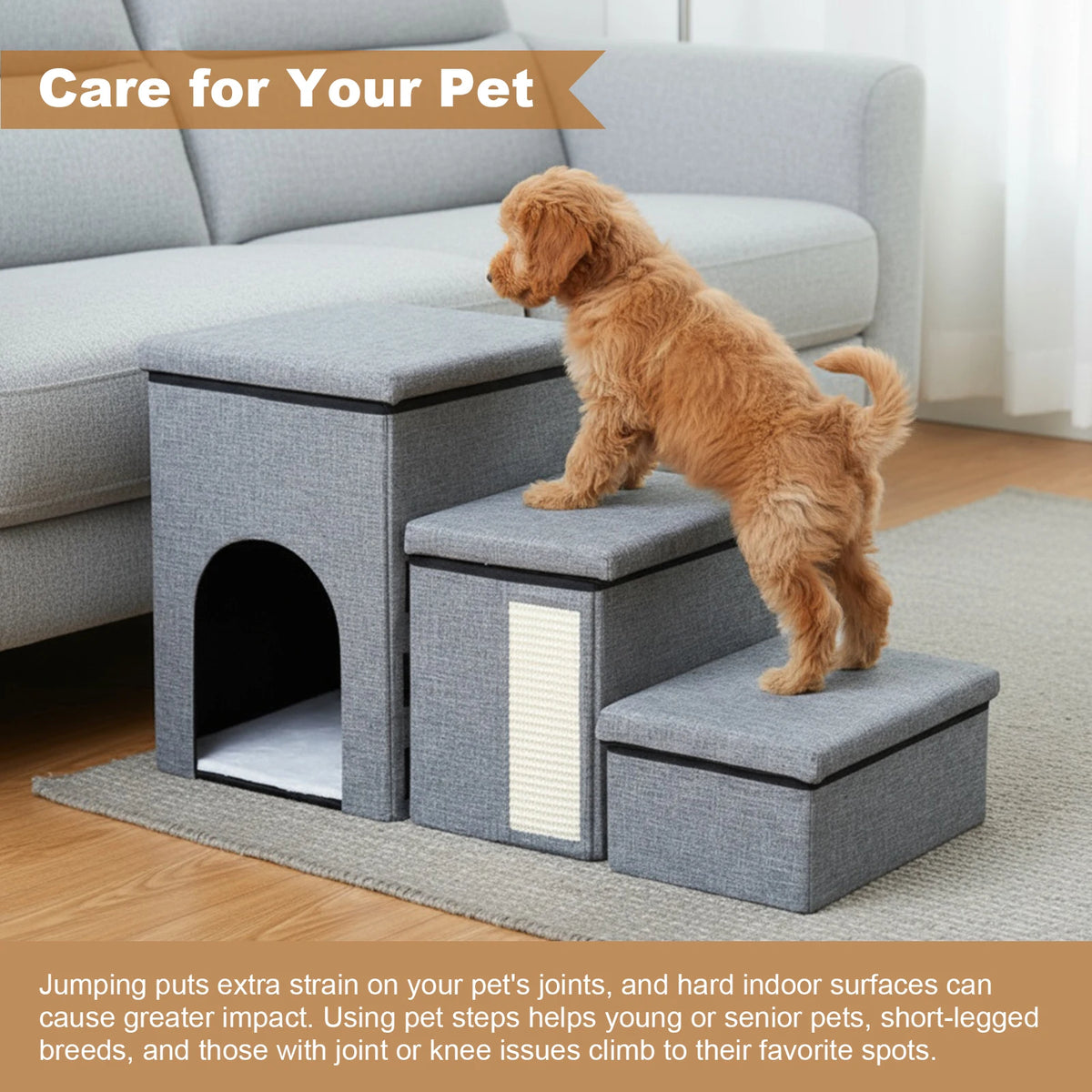 Multi Functional 3 Level Pet Stairs Cat Bed Storage Box