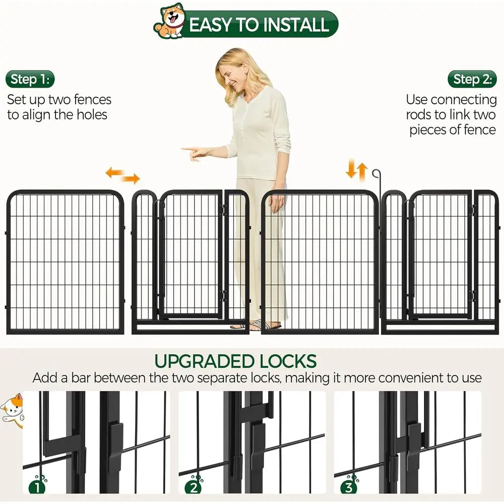 Heavy Duty Metal Dog Playpen With Secure Door And Easy Setup