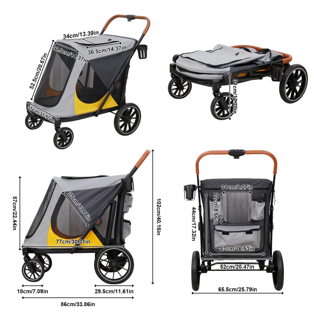 Foldable Pet Dog Stroller With Cup Holder And Removable Cushion