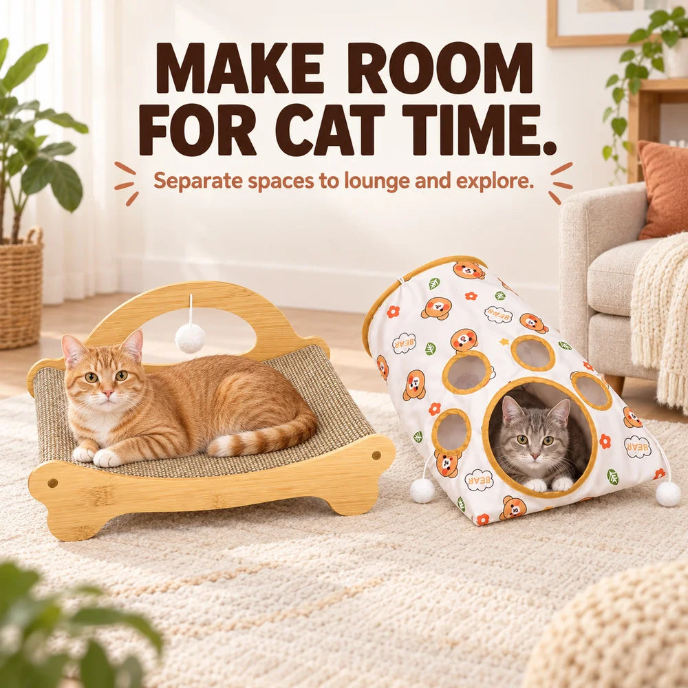 Zoe Cat Scratcher Lounger With Crinkle Tunnel Play Sack