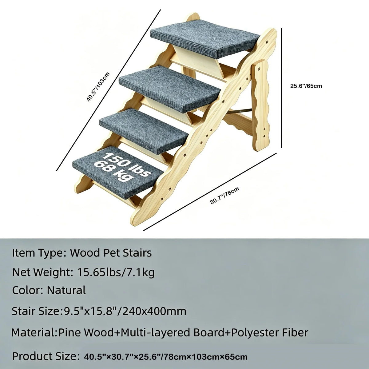 HiMISS Wooden Collapsible Dog Stairs and Ramp for Pets