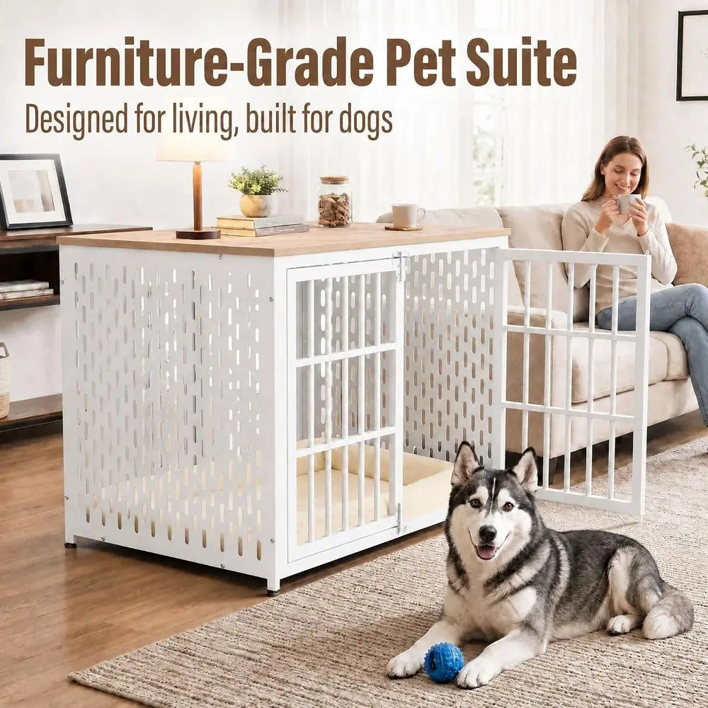 Heavy Duty Dog Crate Furniture With Decorative Wood Side Table