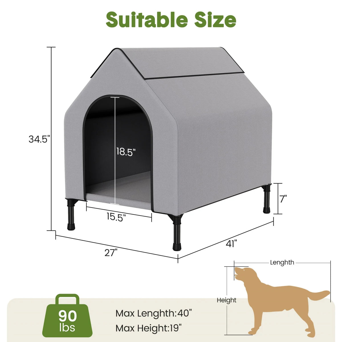 HiMISS Weatherproof Elevated Dog House with Breathable Mesh Bed