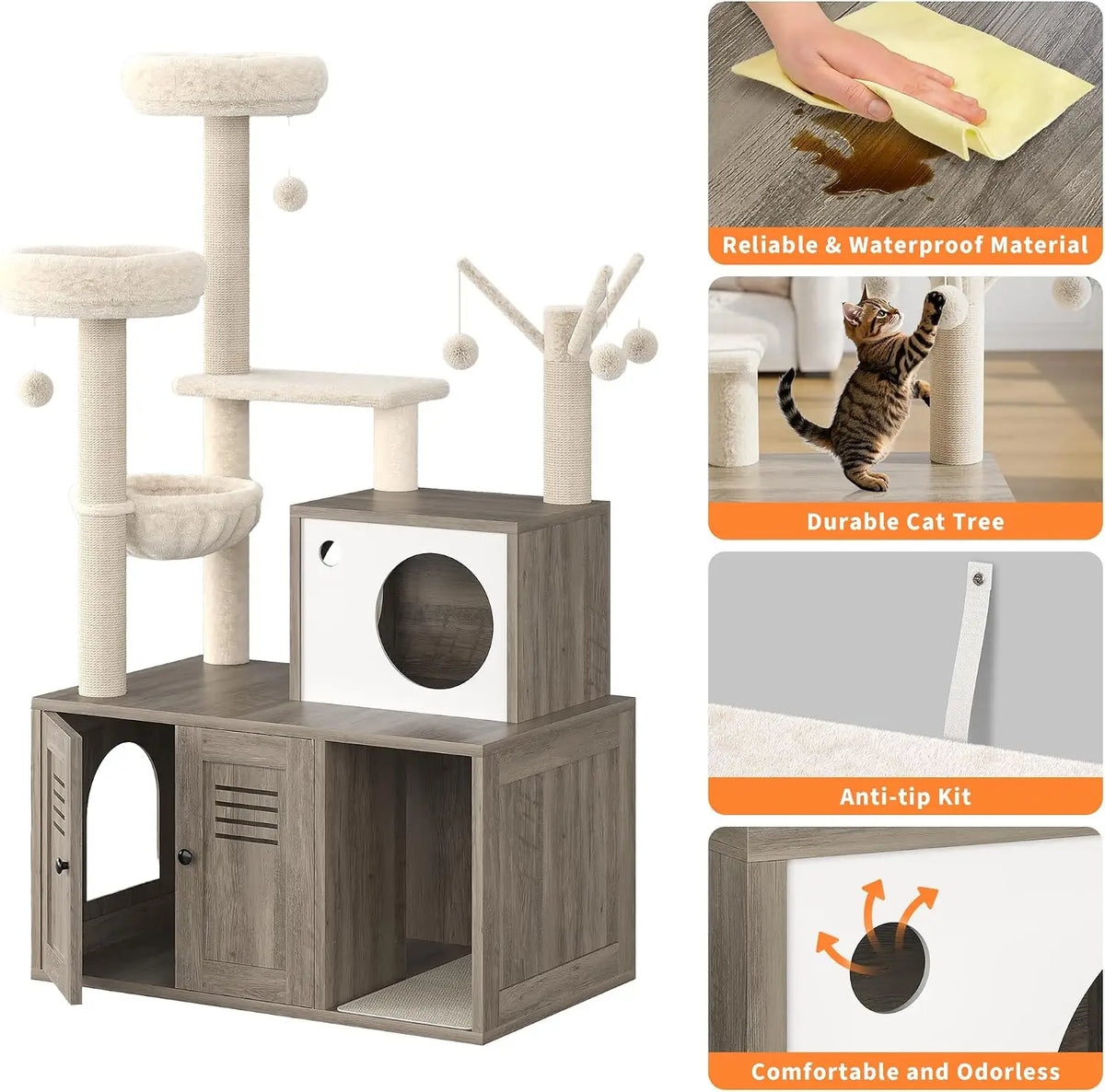 Garvee Multifunctional Cat Litter Cabinet With Integrated Cat Tree