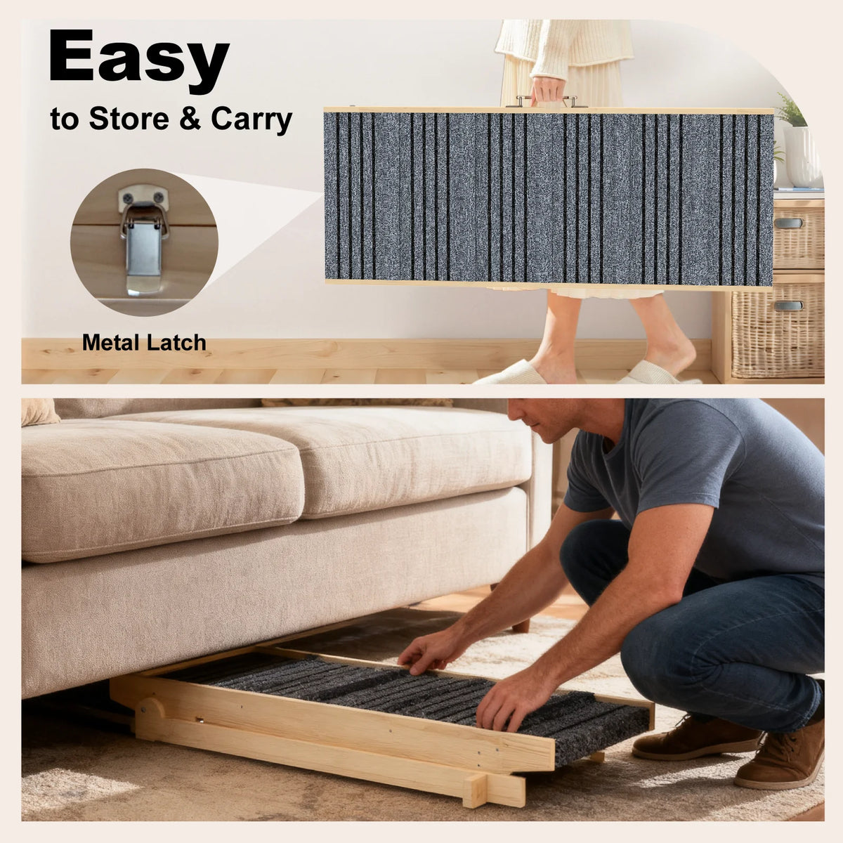 Evokeden Adjustable Wooden Folding Pet Ramp With Non Slip Surface
