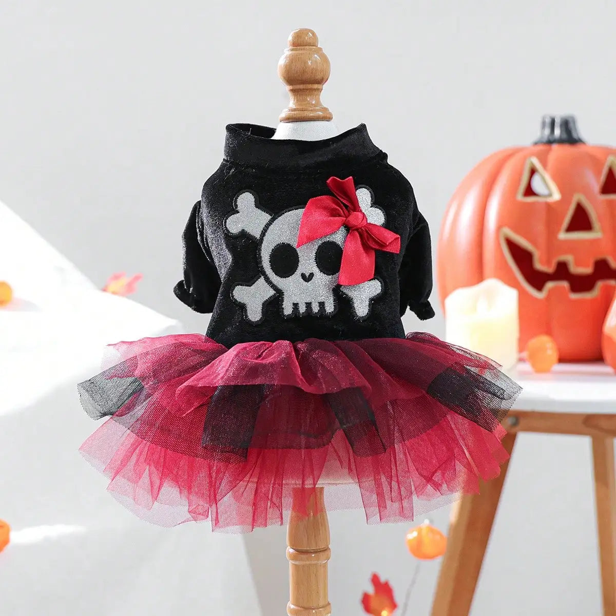 Decorative Bow Skull Pattern Tulle Halloween Pet Costume