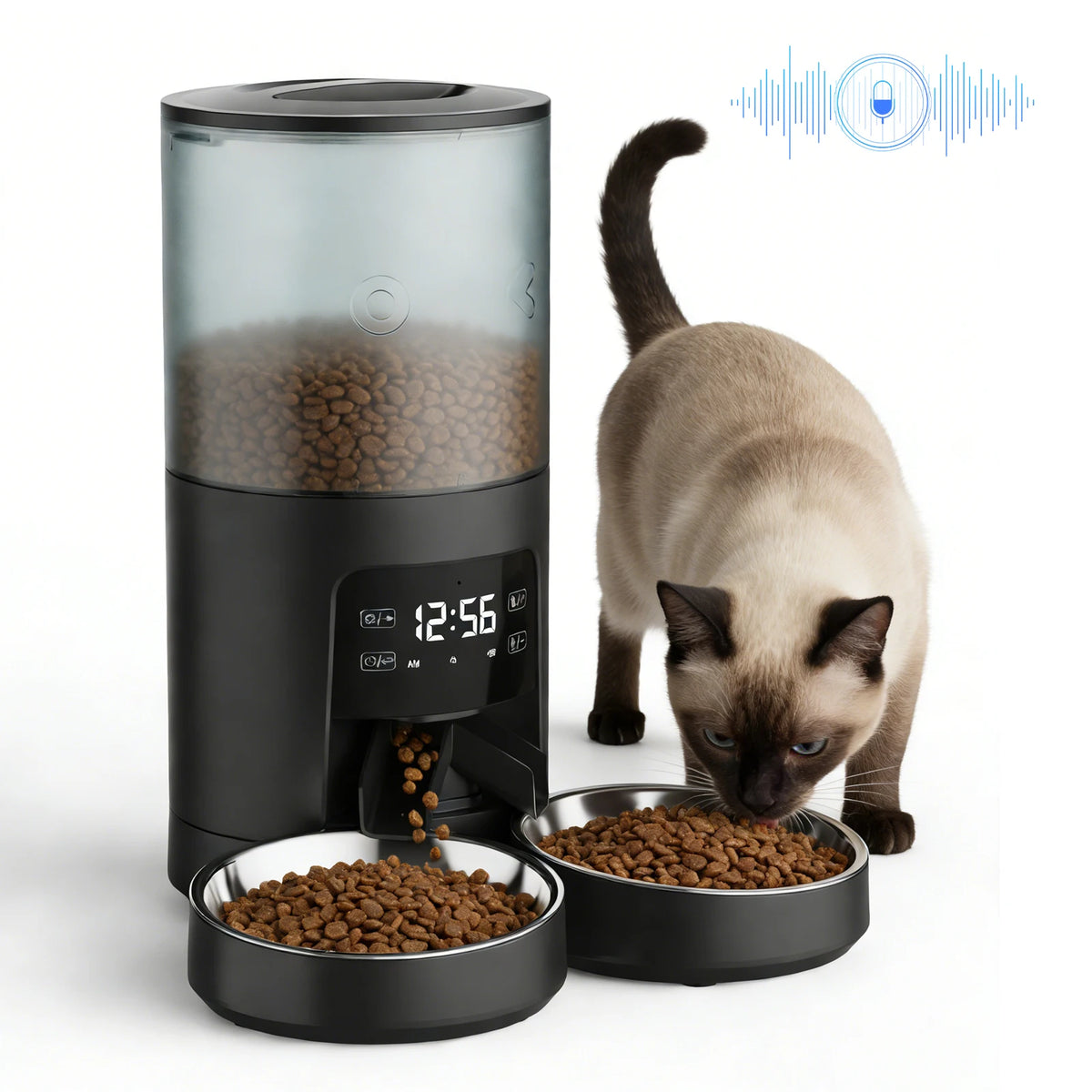 JHK Timed Automatic Cat Feeder With Dual Stainless Steel Bowls