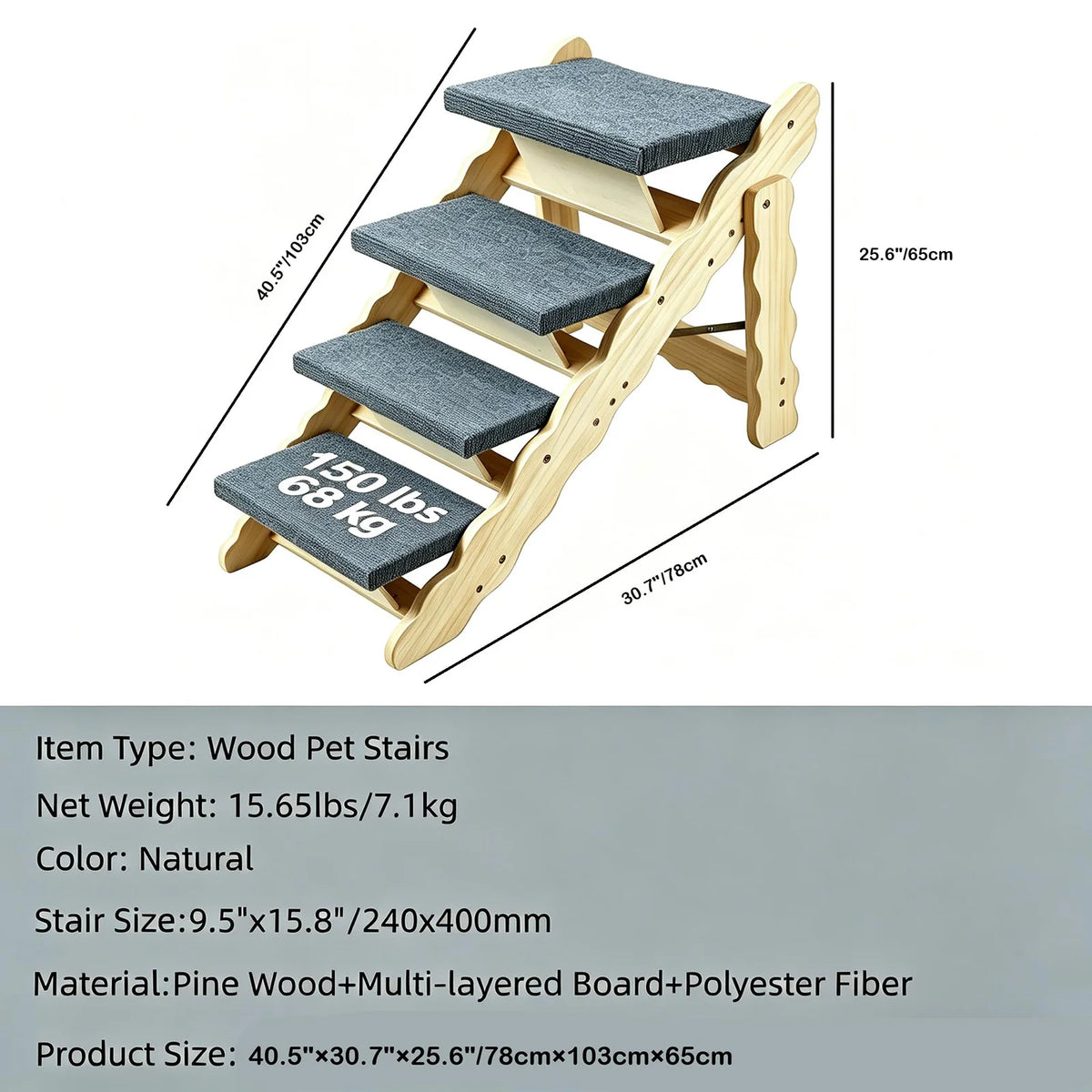 HiMISS Wooden 2In1 Pet Stairs And Folding Dog Ramp