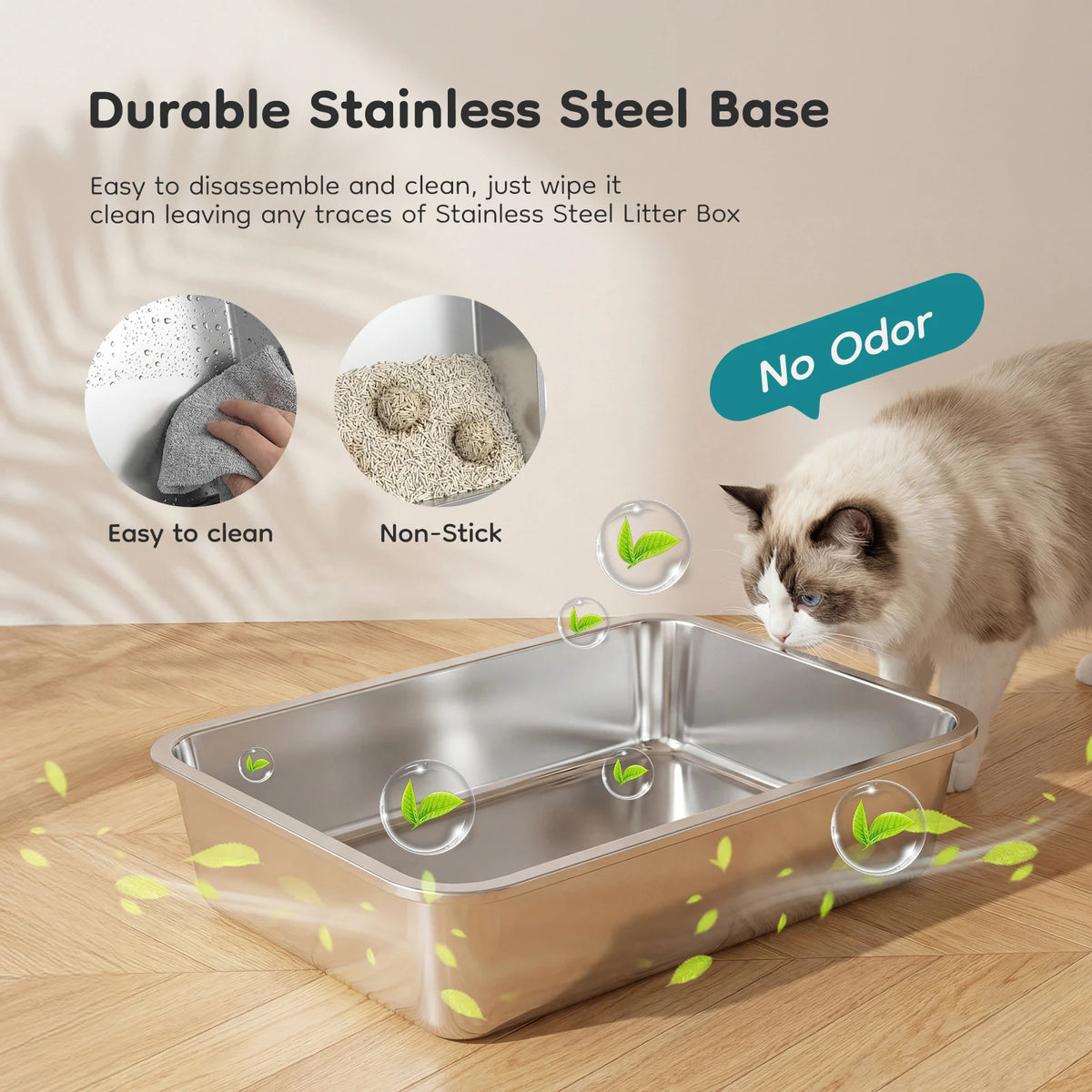 Stainless Steel Fully Enclosed Cat Litter Box Scoop And Mat