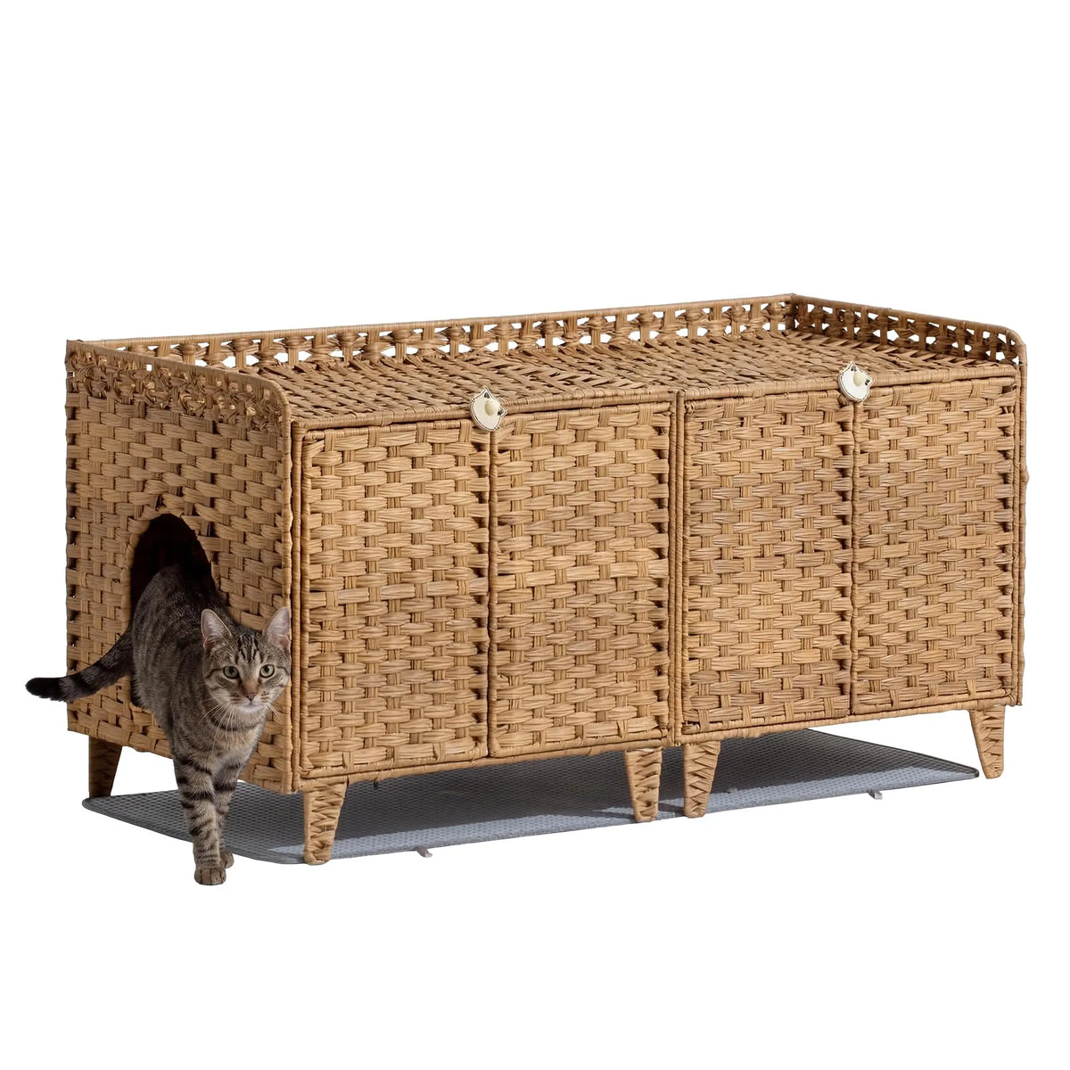 HiMISS Rattan Litter Box Enclosure, Hidden Furniture for Two Cats