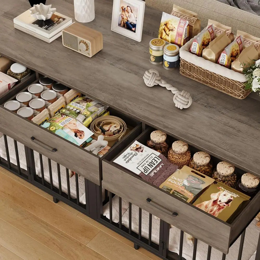 Furniture Style Indoor Double Dog Crate With Tabletop