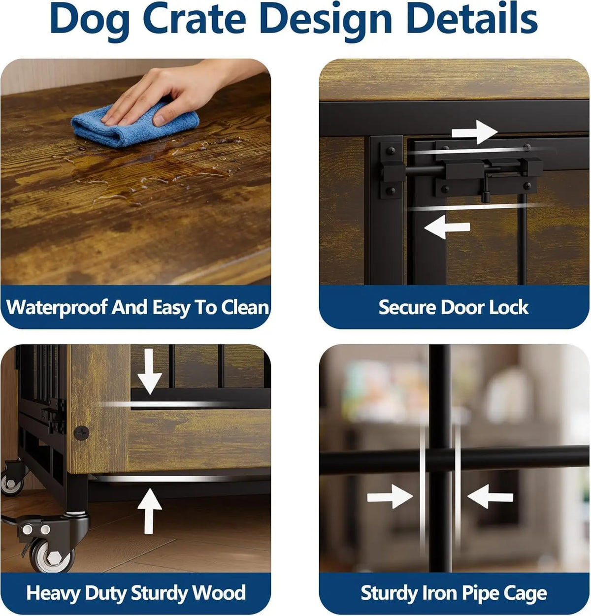 ANIXOL Wooden Dog Crate Furniture With Removable Tray Divider