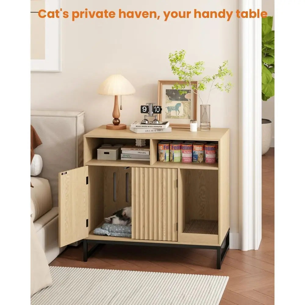 Modern Engineered Wood Cat Litter Box Enclosure With Scratching Pad