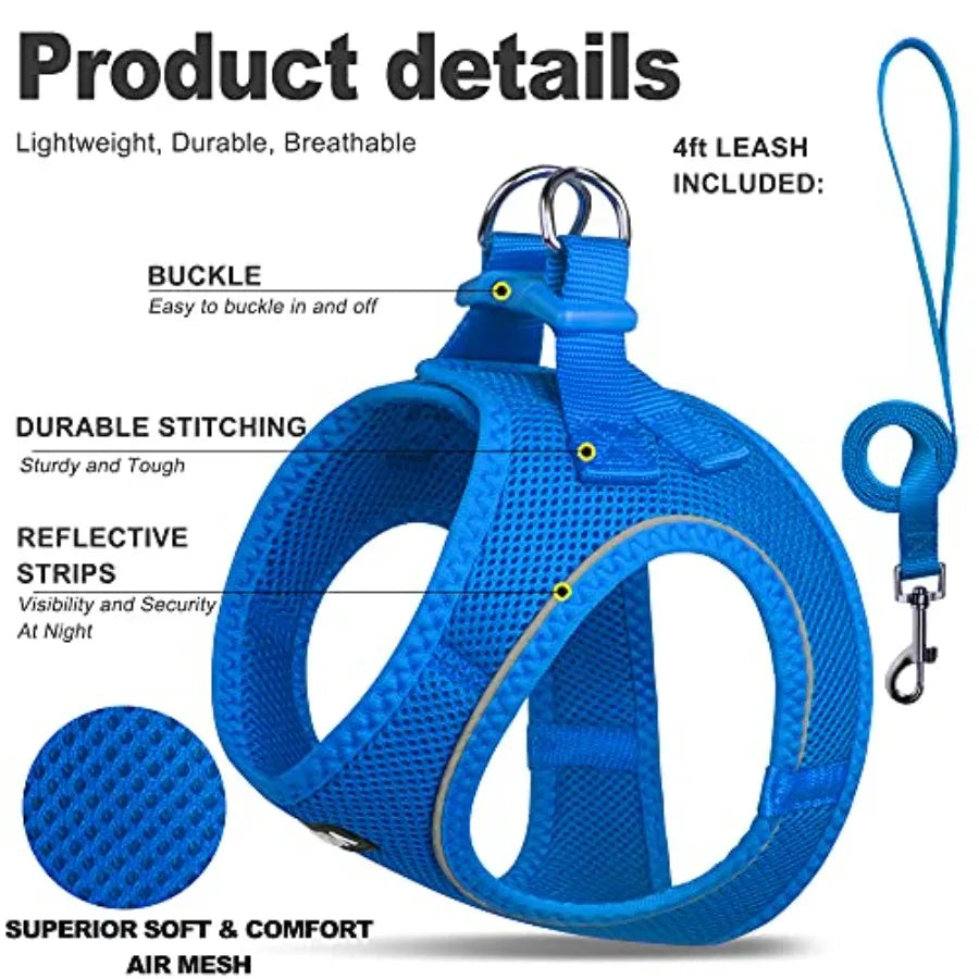 Breathable Soft Mesh Dog Harness With Adjustable Leash