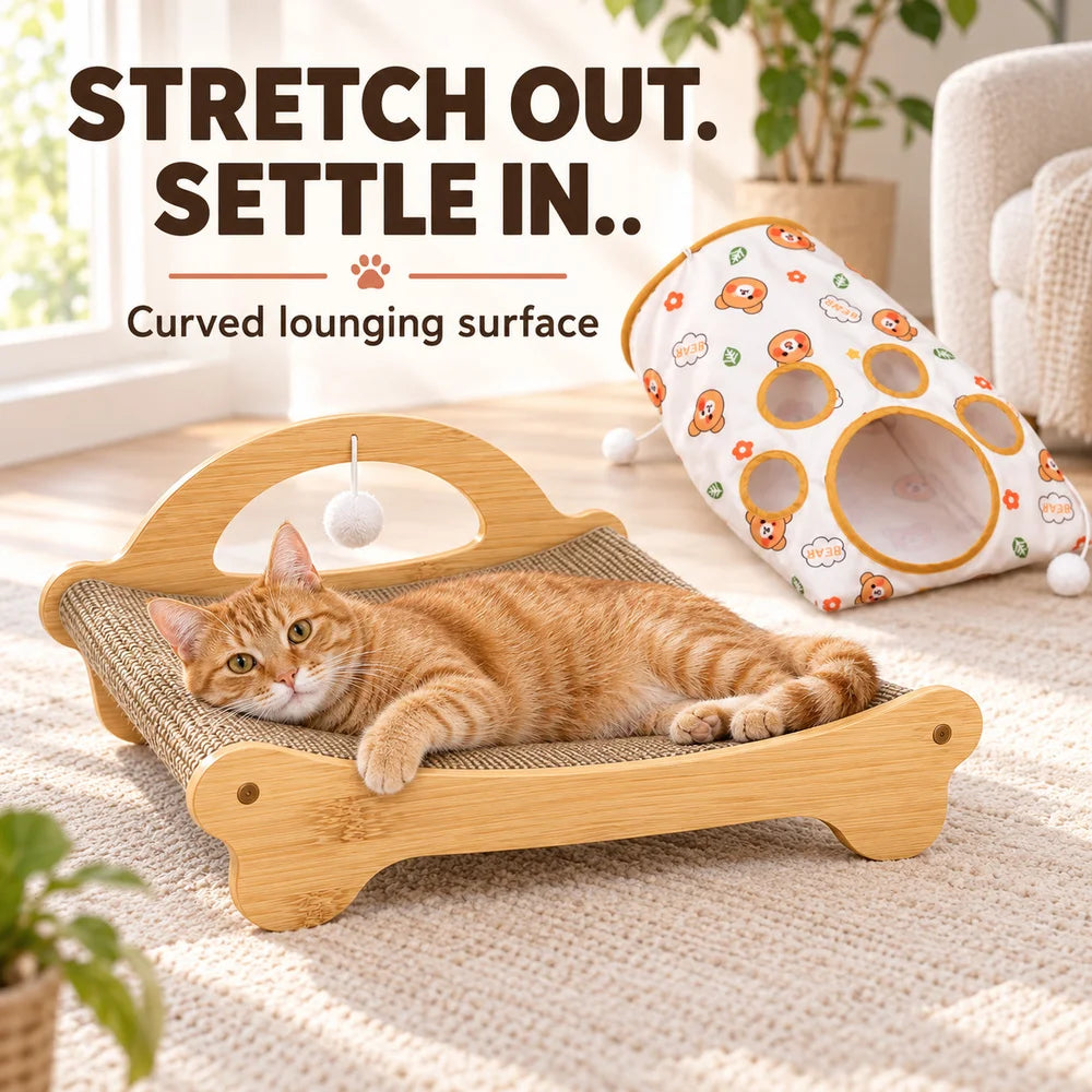 Zoe Cat Scratcher Lounger With Crinkle Tunnel Play Sack