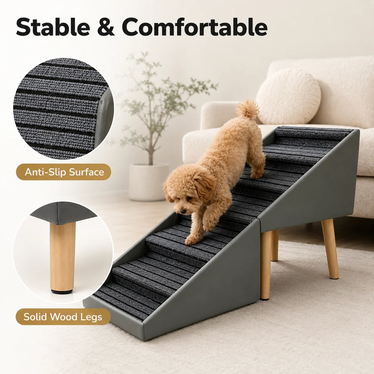 Foldable Wooden Dog Stairs For Bed And Sofa Access Ramp