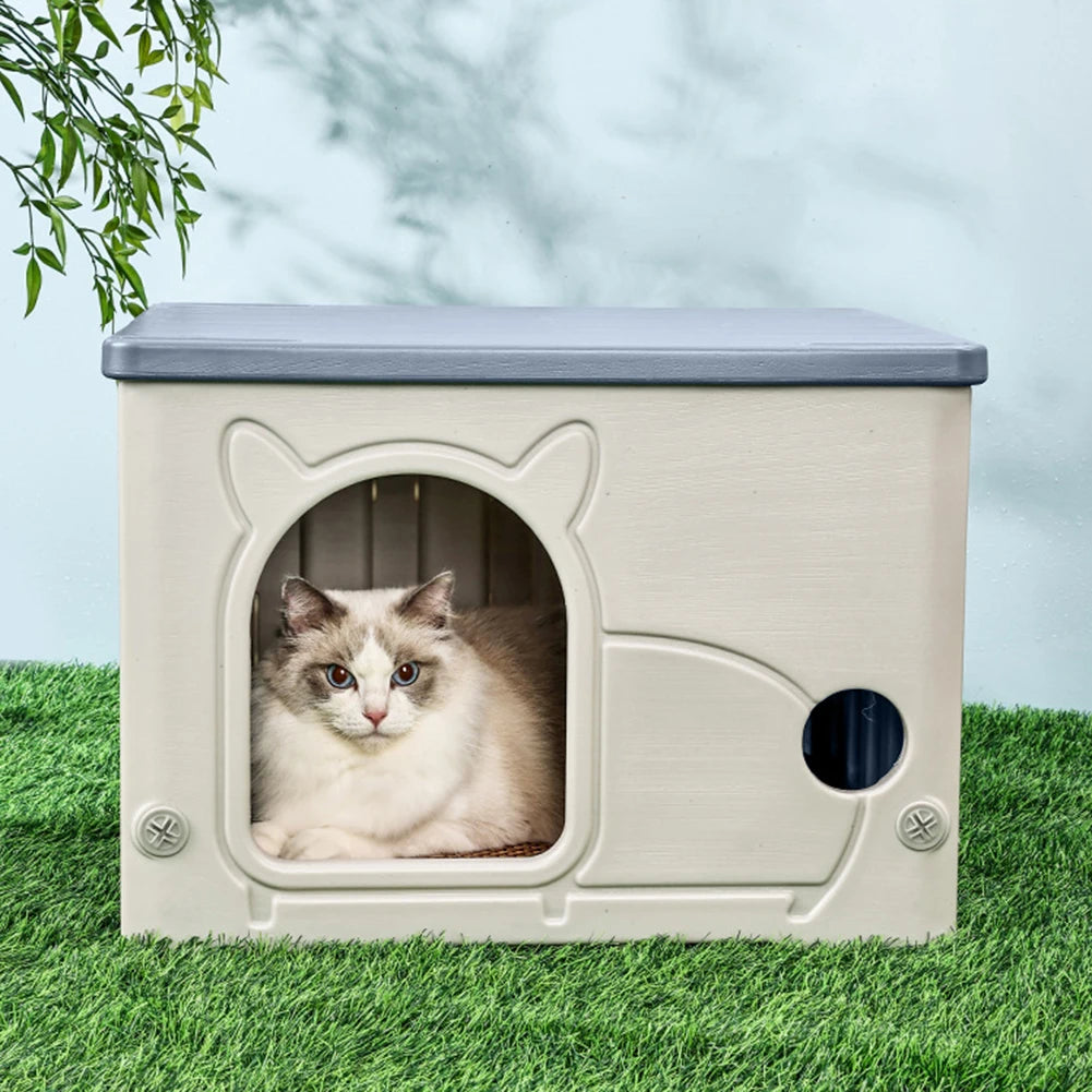 Waterproof Outdoor Cat House Cozy Plastic Condo for Kitten