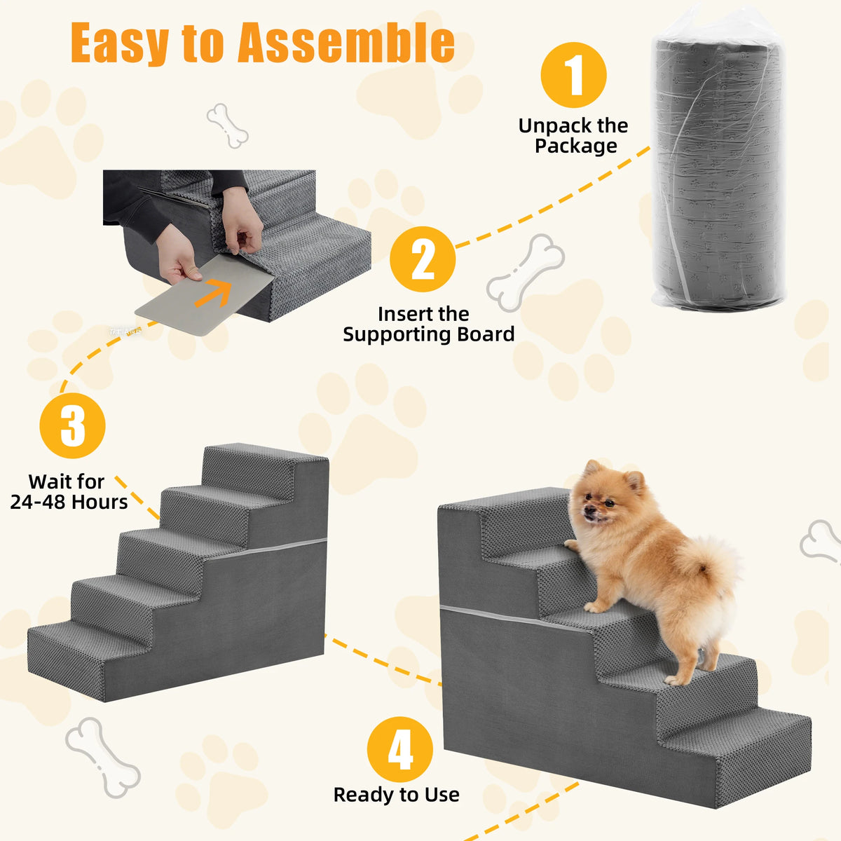 Curved Foam Dog Stairs Ramp for Gentle Indoor Pet Climbing