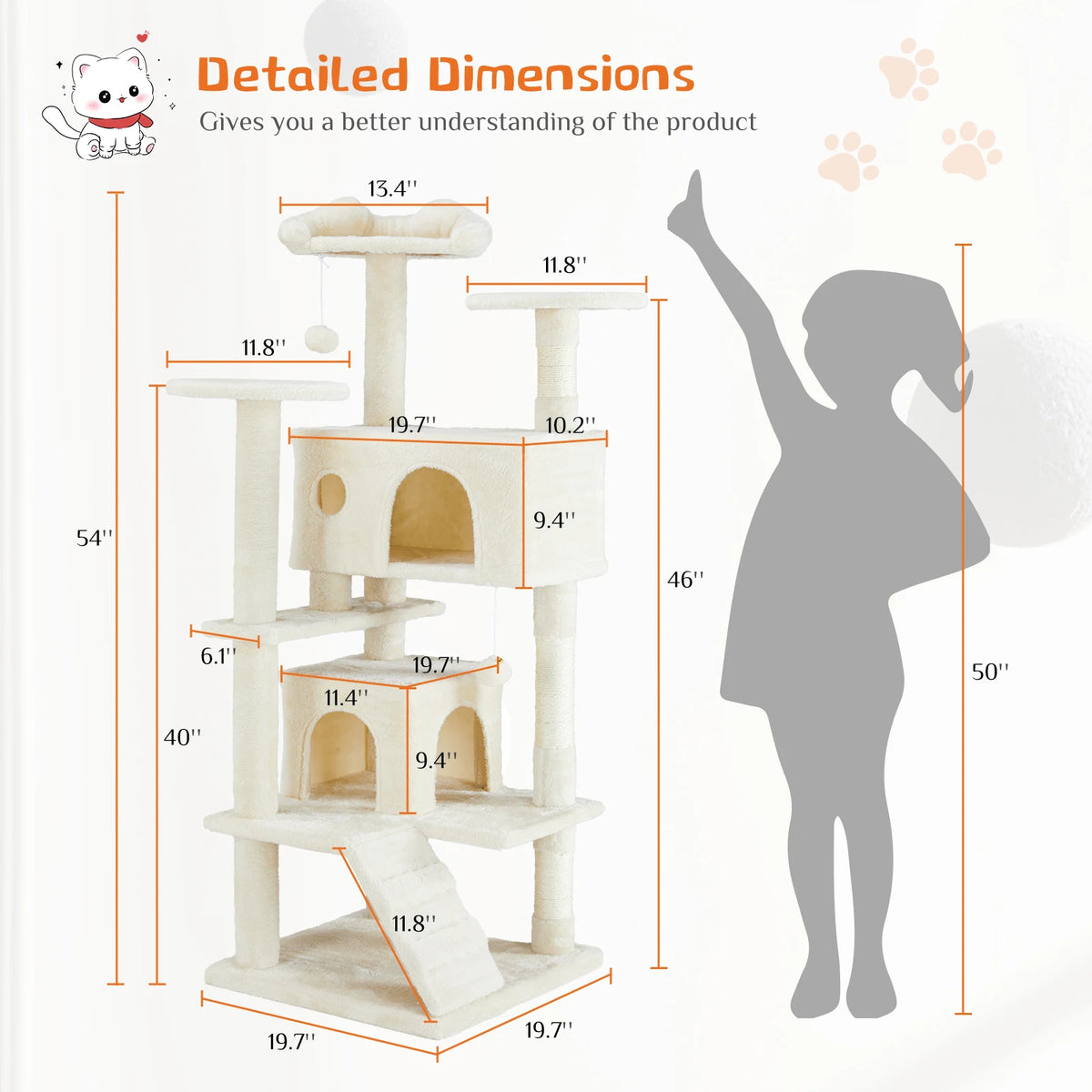 JHK Multi Tier Cat Tree Tower With Sisal Scratching Post Platform
