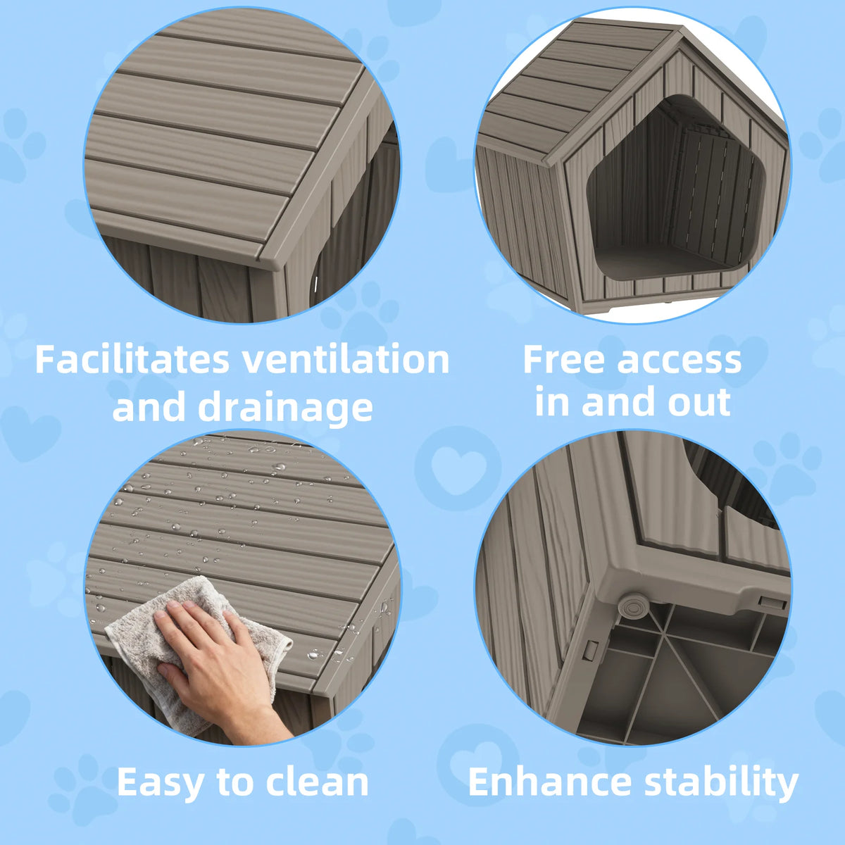 Waterproof Plastic Gable Roof Pet House Outdoor Dog Shelter
