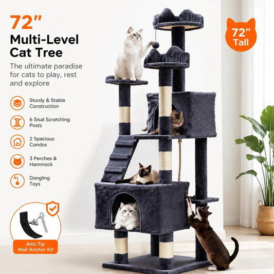 Cat Tree Tower with Sisal Scratching Posts, Condos and Perches