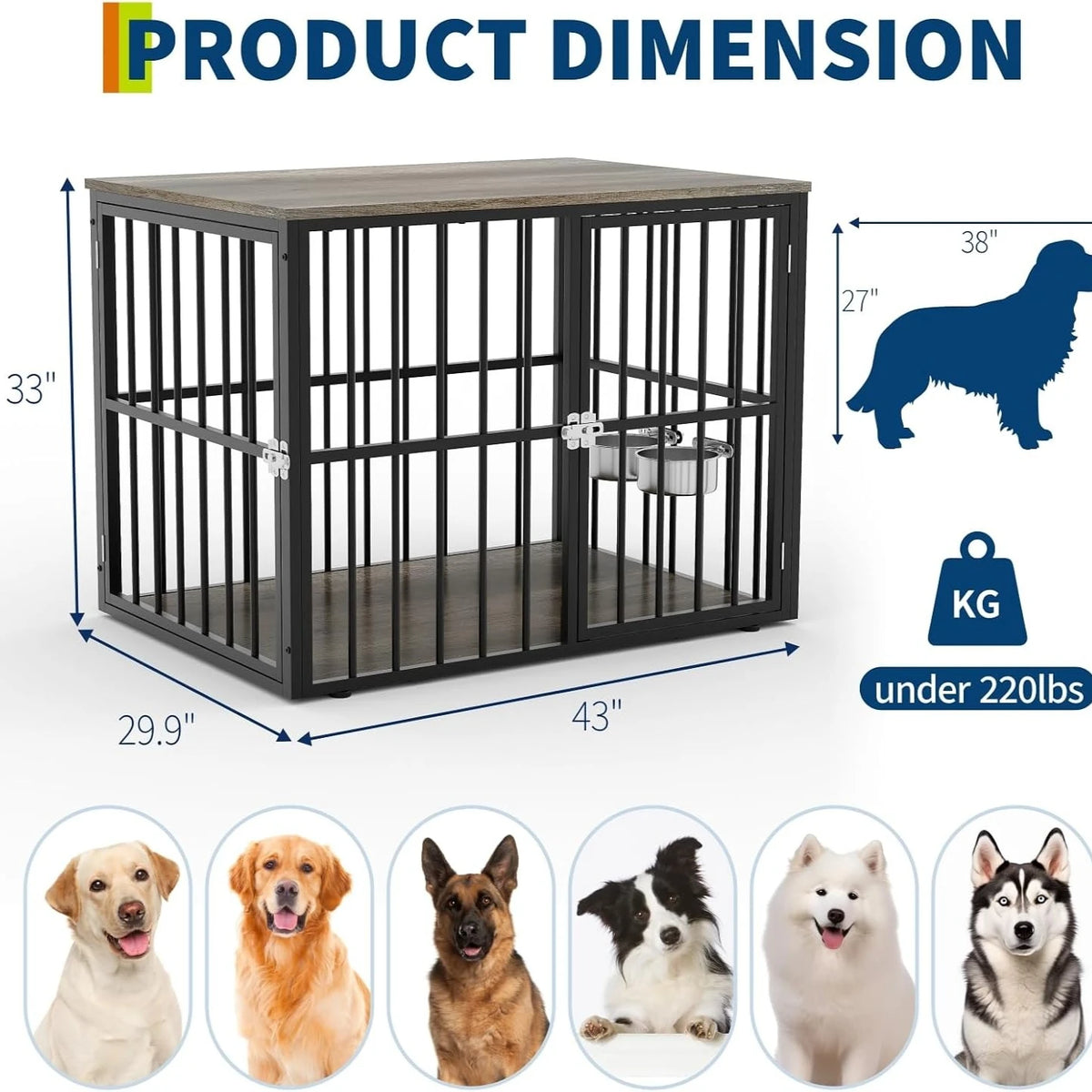 Anixol Wooden Dog Crate End Table With Lockable Double Doors
