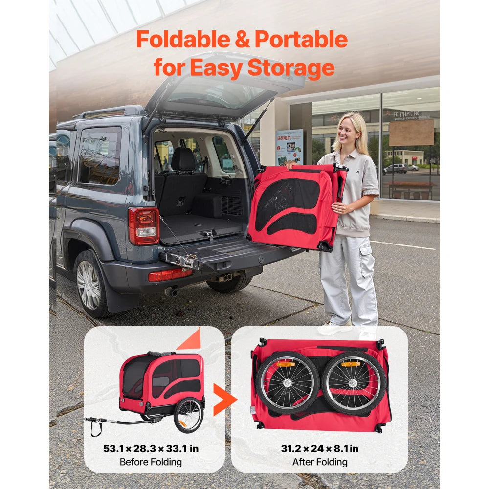 Foldable Dog Bike Trailer With Spacious Ventilated Cabin