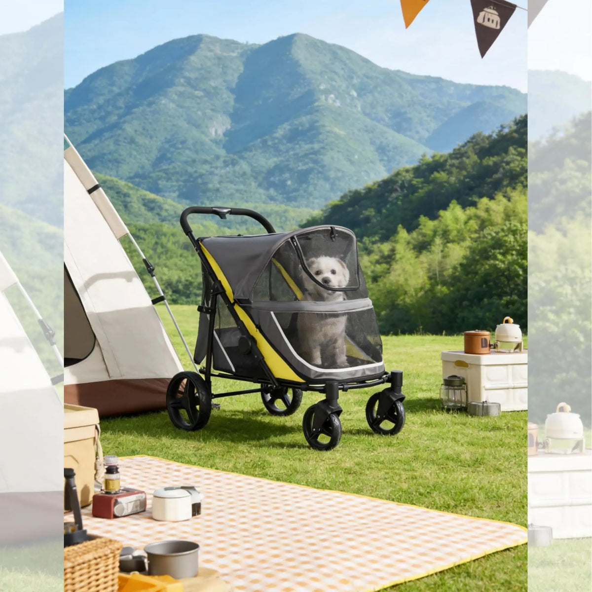 Large and Medium Dog Stroller with Dual Entry Breathable Mesh