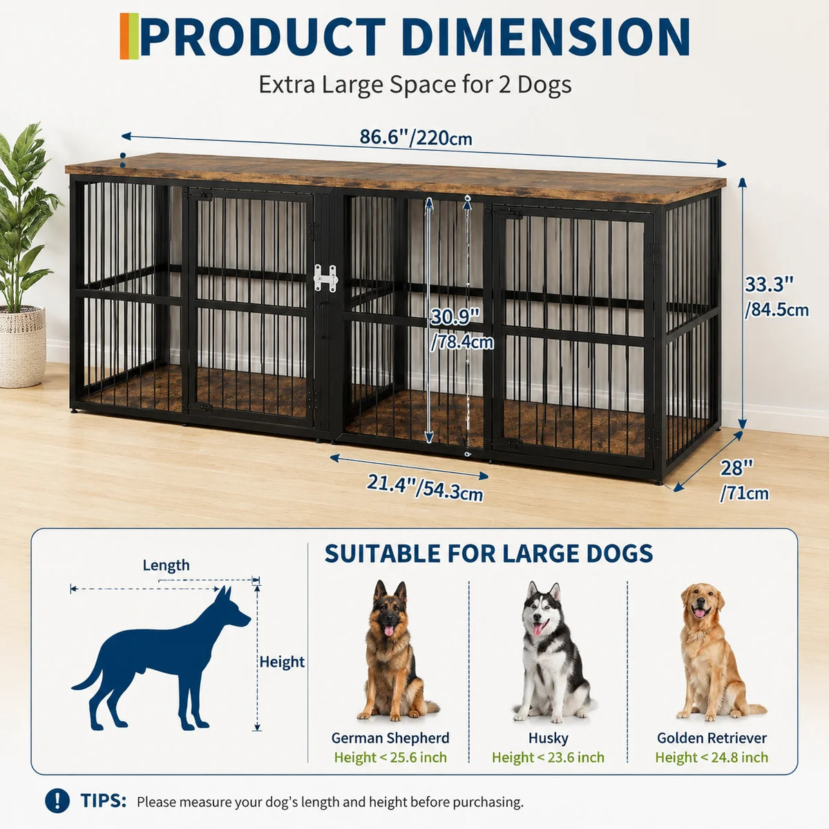 Wooden Indoor Dog Crate Cabinet With Divider And Storage